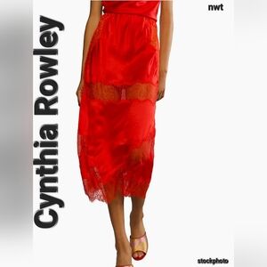 Cynthia Rowley 🔥 Sexy Red Charmeuse Bias Silk Lace Skirt Womens Size Medium NWT